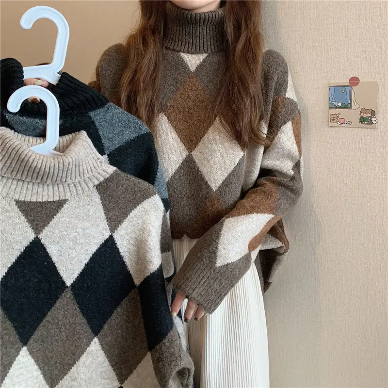 Women's Korean Style Diamond Turtleneck Sweater — feature 35