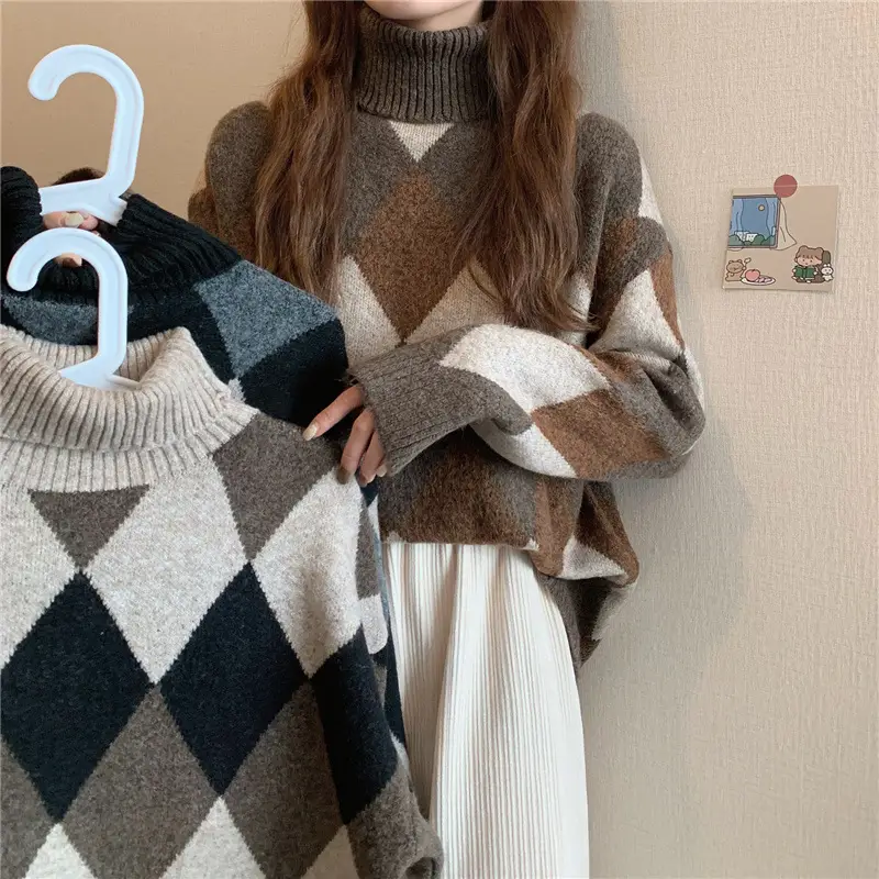 Women's Korean Style Diamond Turtleneck Sweater — feature 36