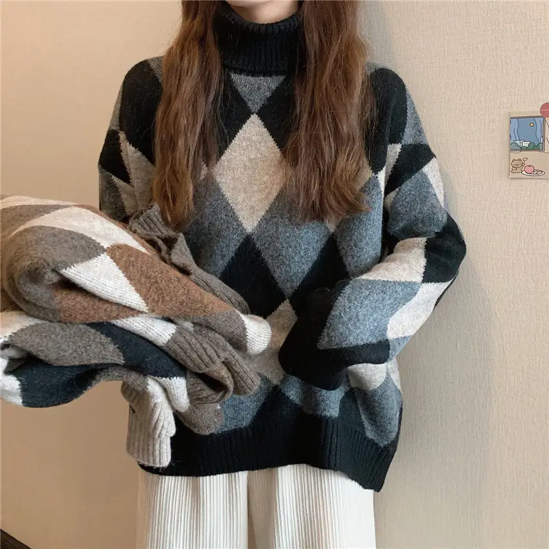 Women's Korean Style Diamond Turtleneck Sweater — feature 37