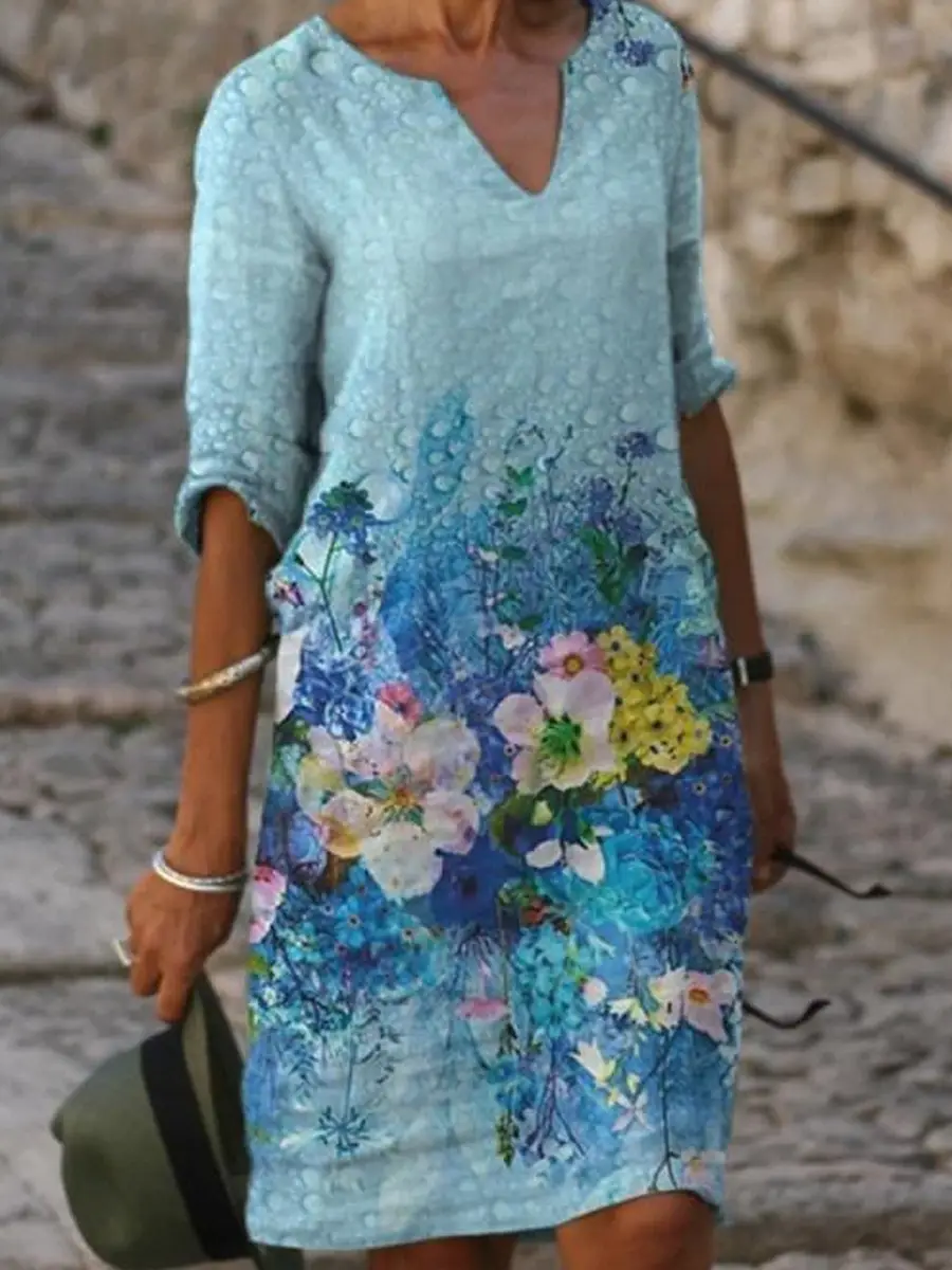 Women Floral Short Sleeve Crossbody Dress - Image 3
