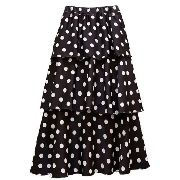 Women Chiffon Wave Dot Skirt White Black High Waist - Image 7
