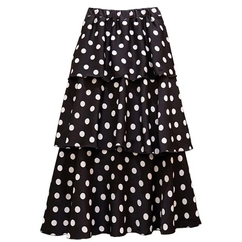 Women Chiffon Wave Dot Skirt White Black High Waist — feature 10