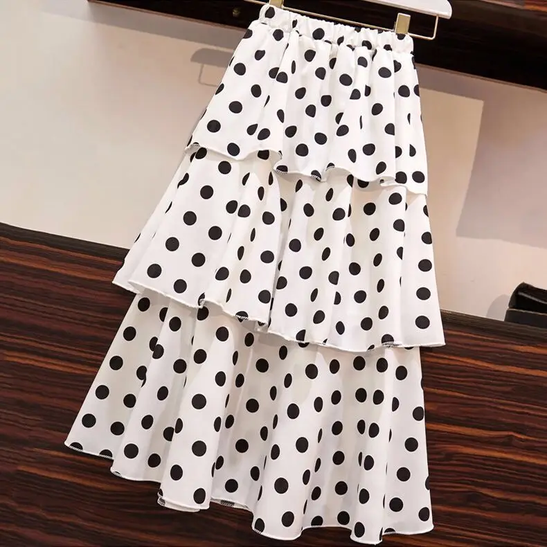 Women Chiffon Wave Dot Skirt White Black High Waist — feature 3