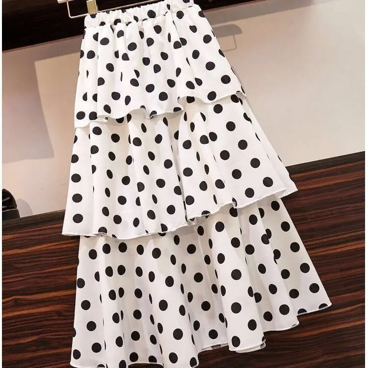 Women Chiffon Wave Dot Skirt White Black High Waist — feature 5