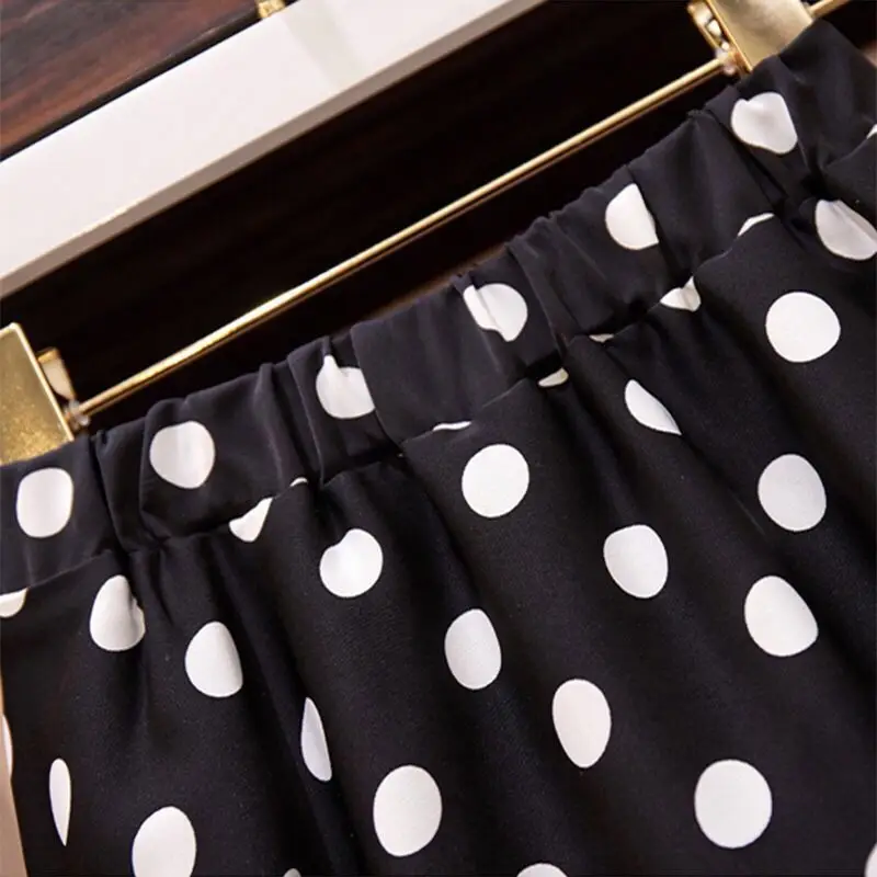 Women Chiffon Wave Dot Skirt White Black High Waist — feature 7