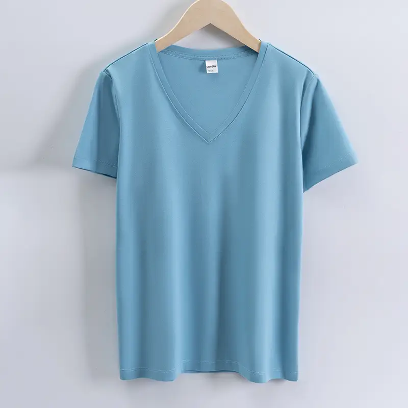 Women 80-Count Mercerized Cotton V-Neck T-Shirt Yellow Light