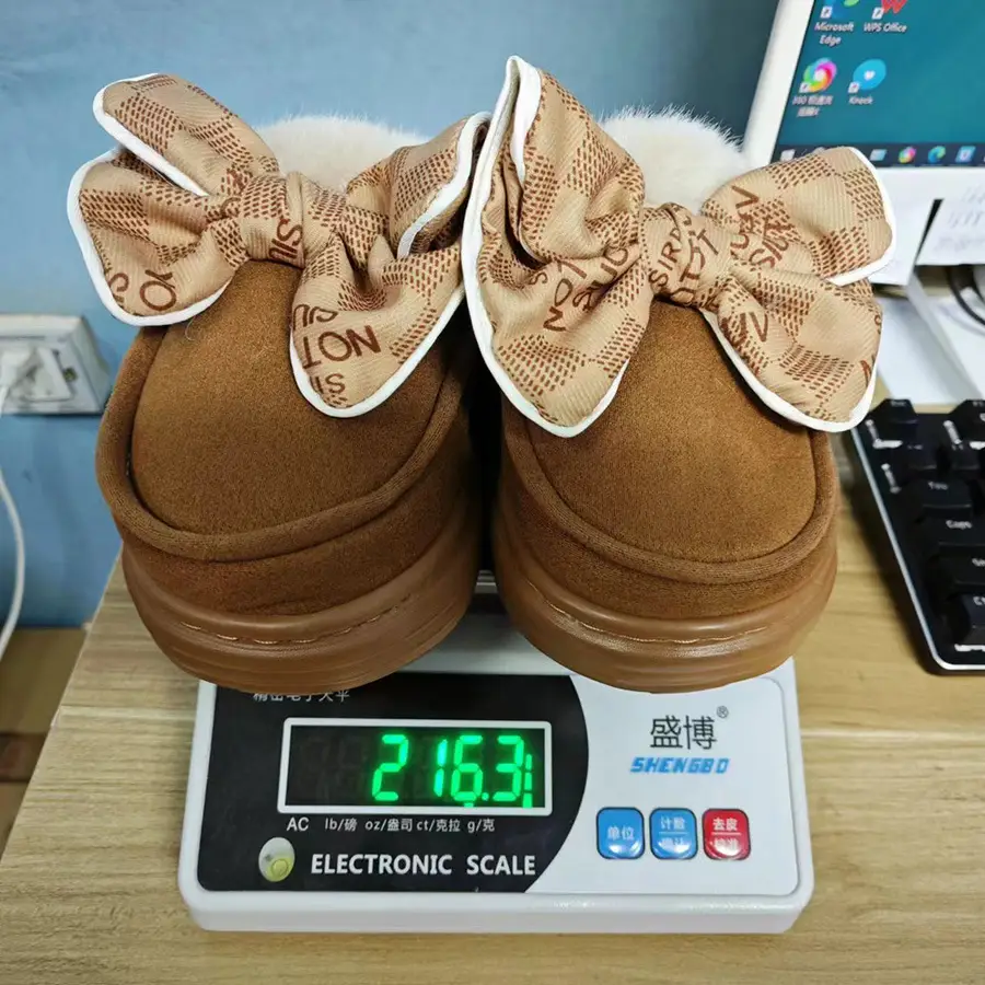 2024 new cotton slippers women's autumn and winter bow home room velvet warm non-slip thick-soled women's slippers — feature 3