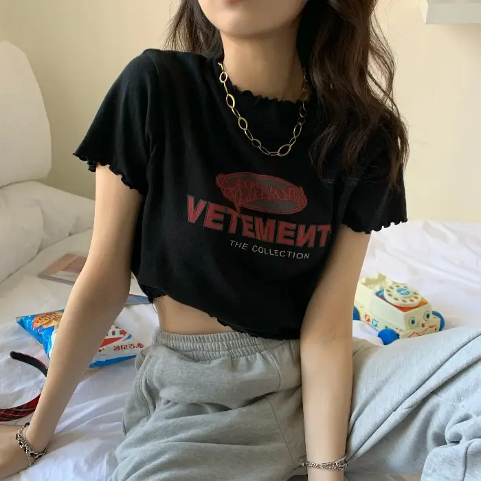 Women Navel-Baring T-Shirt Black 2025 Trendy - Image 4