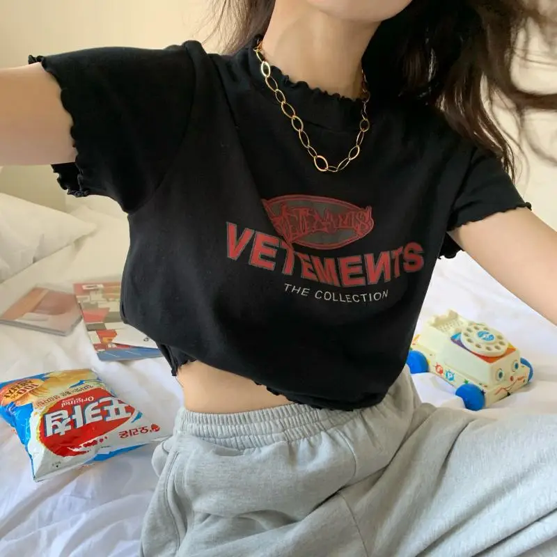 Women Navel-Baring T-Shirt Black 2025 Trendy - Image 5