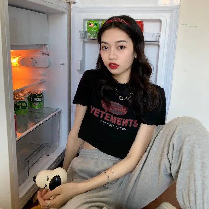 Women Navel-Baring T-Shirt Black 2025 Trendy — feature 17