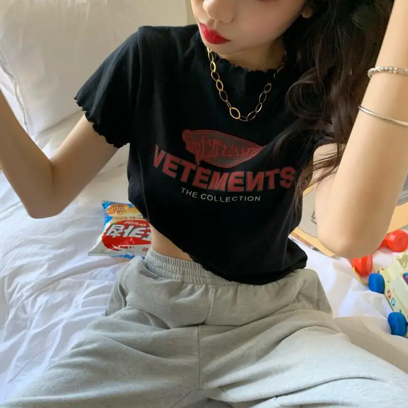 Women Navel-Baring T-Shirt Black 2025 Trendy — feature 18