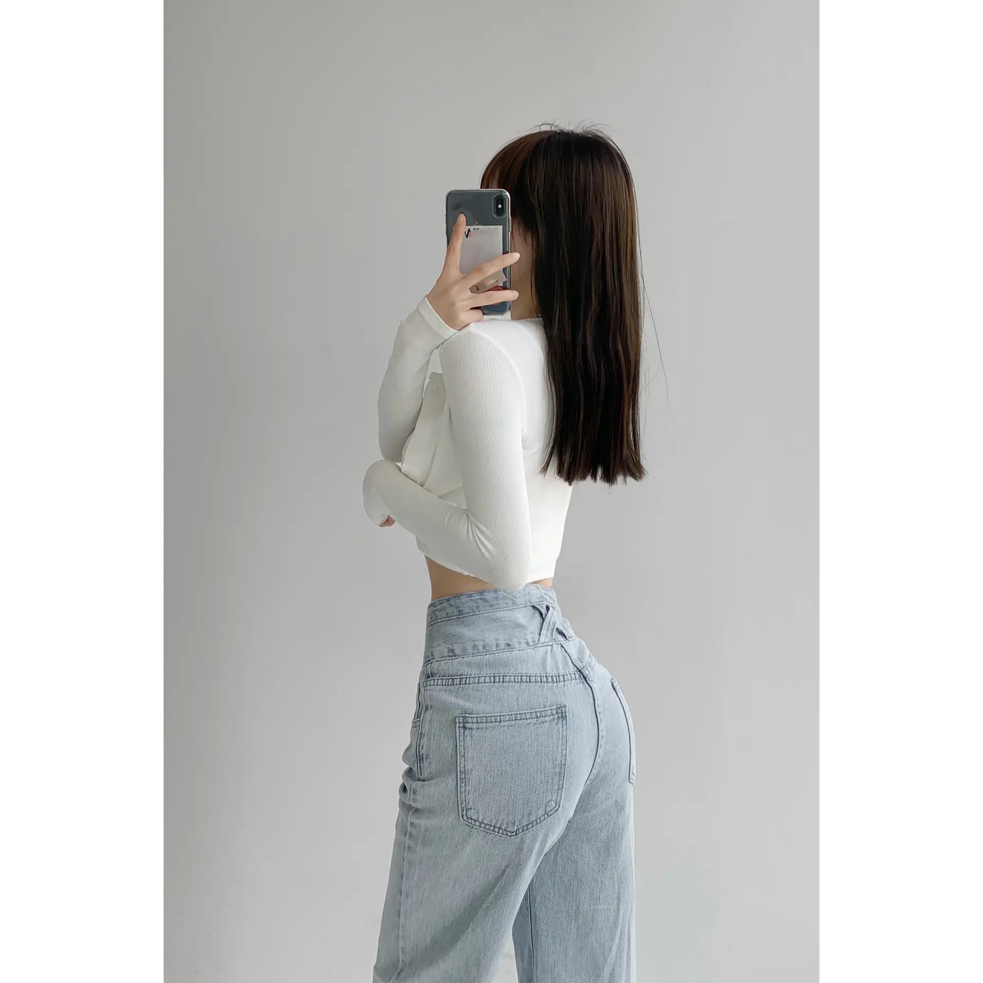 Women's Retro High Waist Breasted Jeans Slimming Mop Pants - Image 4