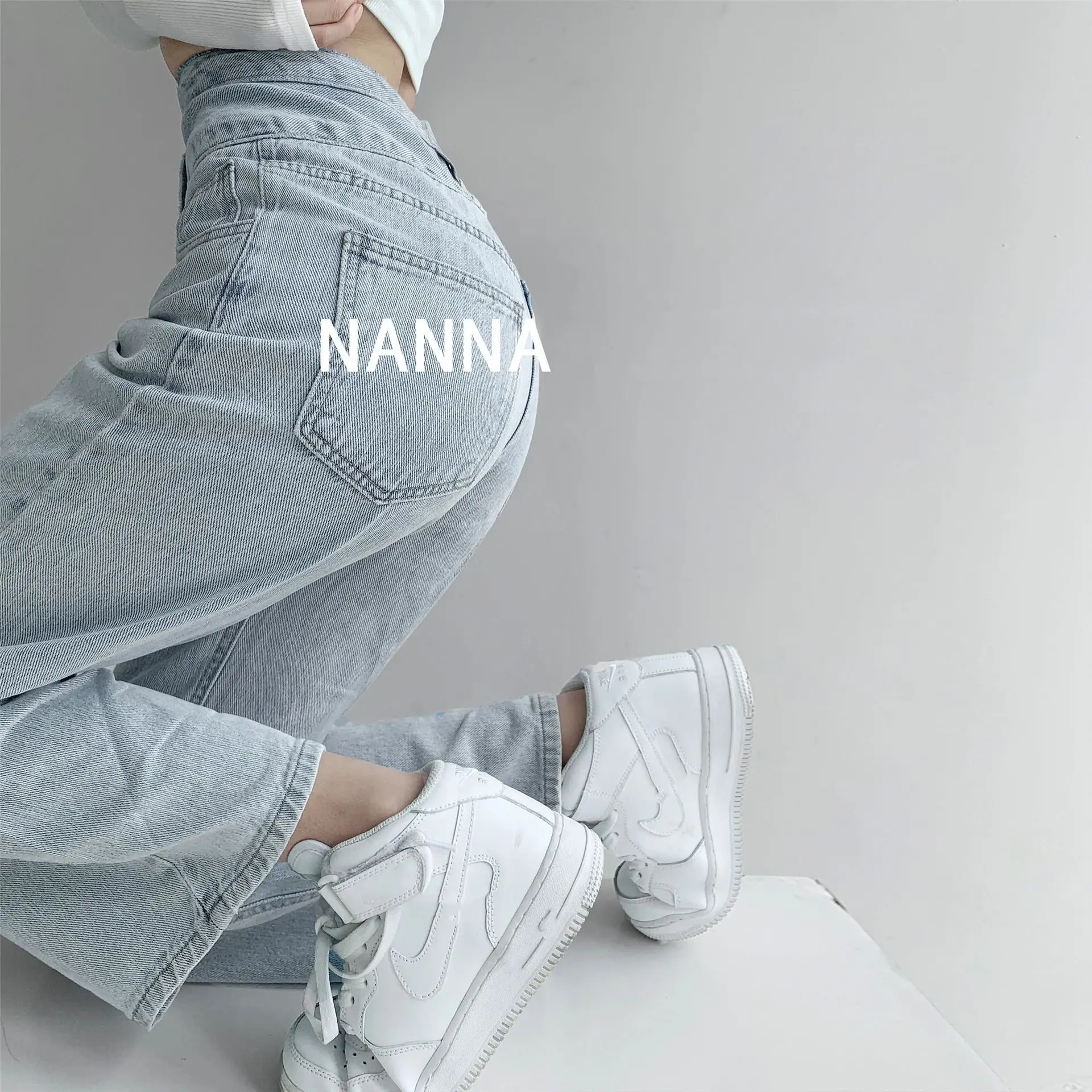 Women's Retro High Waist Breasted Jeans Slimming Mop Pants - Image 5