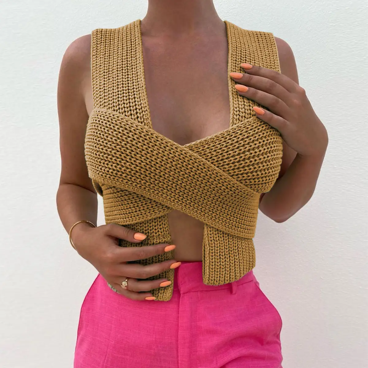 Green Knitted Tie-Up Bra for Women