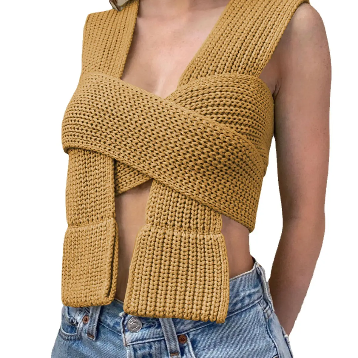 Green Knitted Tie-Up Bra for Women