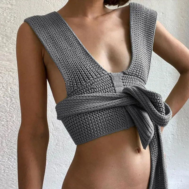 Green Knitted Tie-Up Bra for Women