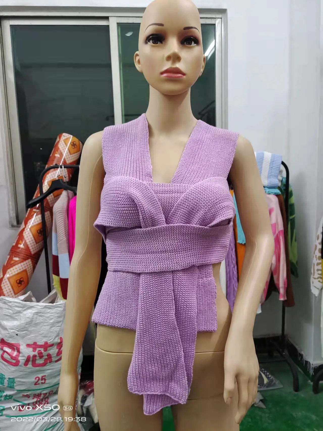 Green Knitted Tie-Up Bra for Women