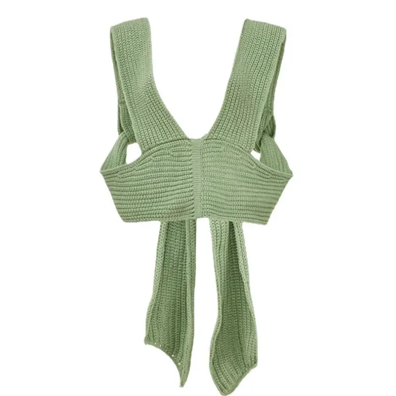 Green Knitted Tie-Up Bra for Women
