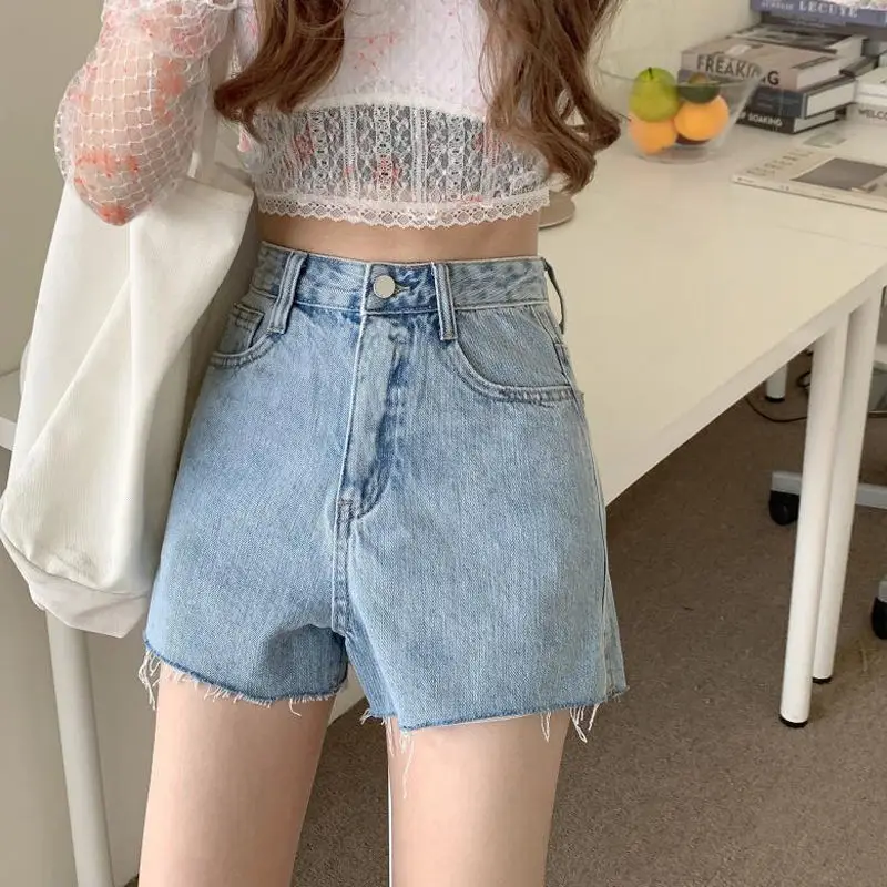 Women Denim Shorts High Waist Light Blue 2021