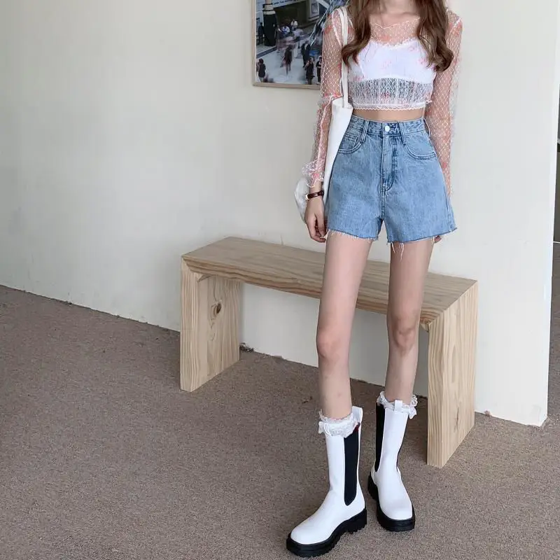 Women Denim Shorts High Waist Light Blue 2021 — feature 11