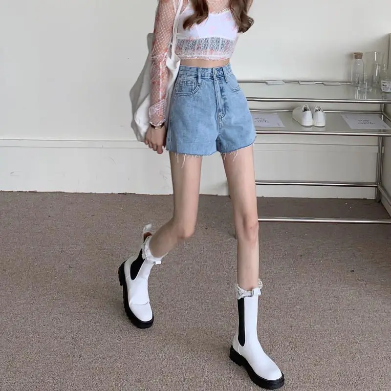 Women Denim Shorts High Waist Light Blue 2021 — feature 13