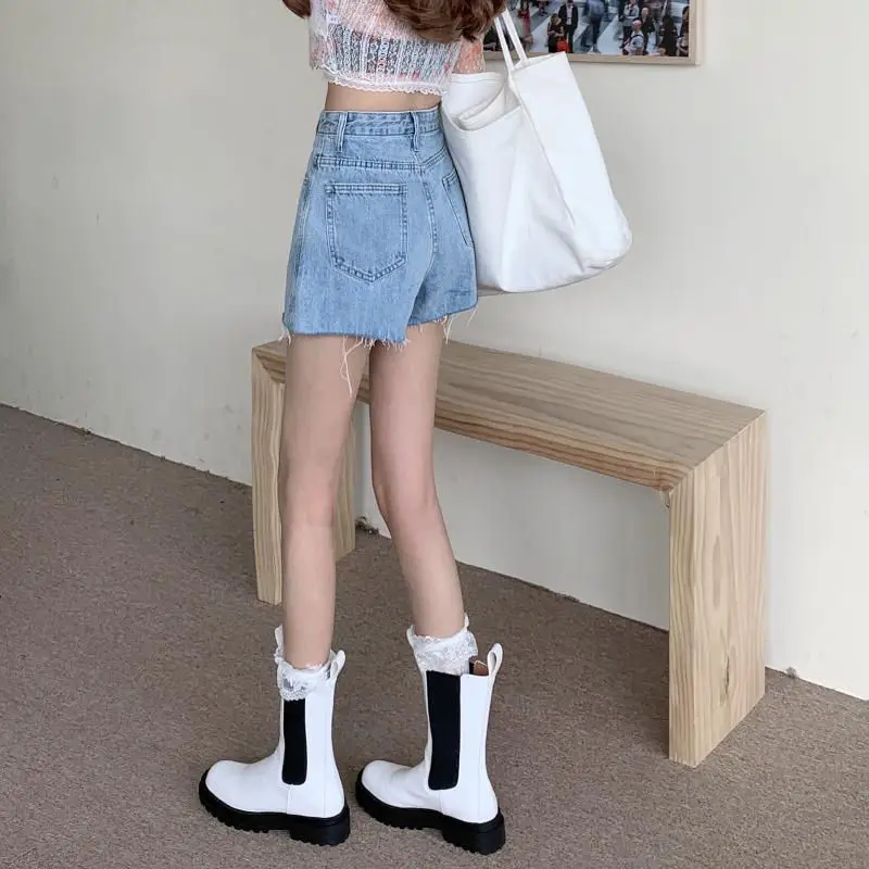 Women Denim Shorts High Waist Light Blue 2021 — feature 14