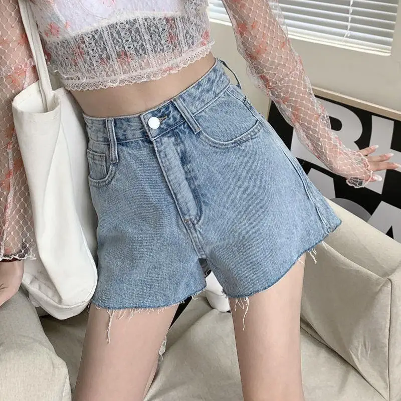 Women Denim Shorts High Waist Light Blue 2021 — feature 16