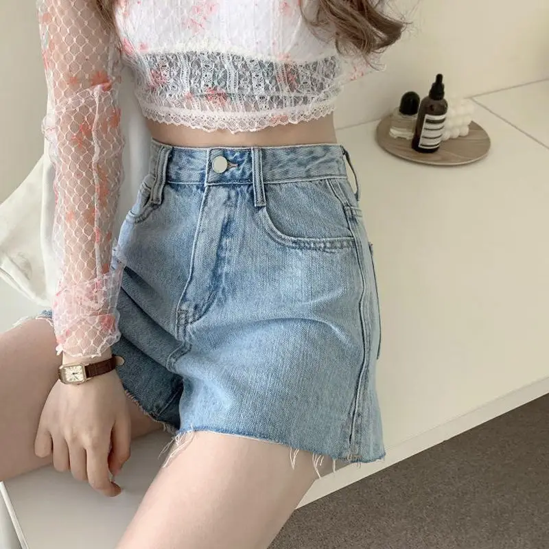 Women Denim Shorts High Waist Light Blue 2021 — feature 17