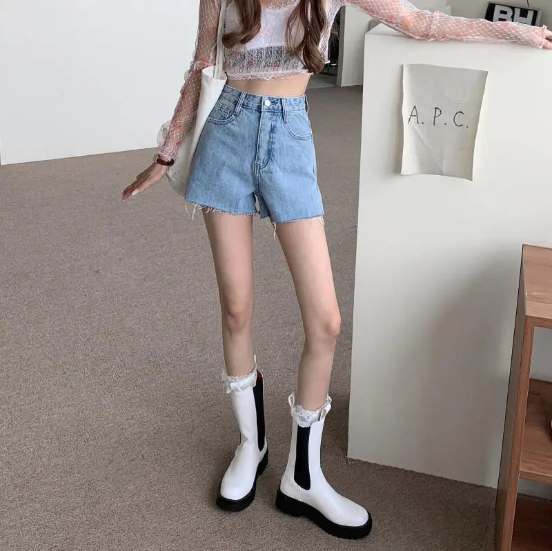 Women Denim Shorts High Waist Light Blue 2021 — feature 8