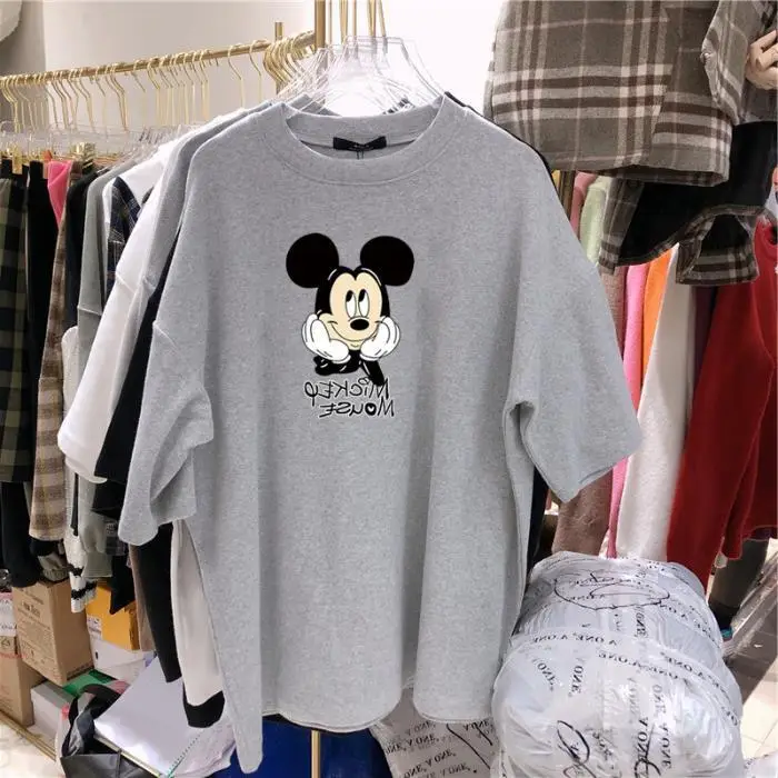 Women's Mickey Mouse Print Short Sleeve T-Shirt White Orange - Image 5