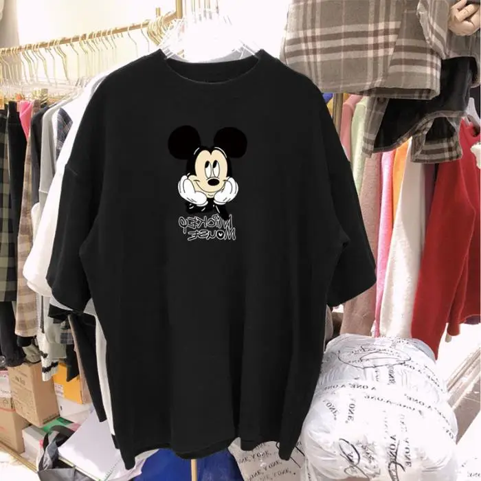 Women's Mickey Mouse Print Short Sleeve T-Shirt White Orange - Image 6