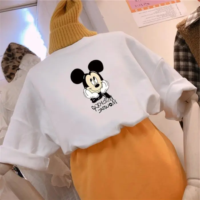 Women's Mickey Mouse Print Short Sleeve T-Shirt White Orange - Image 7
