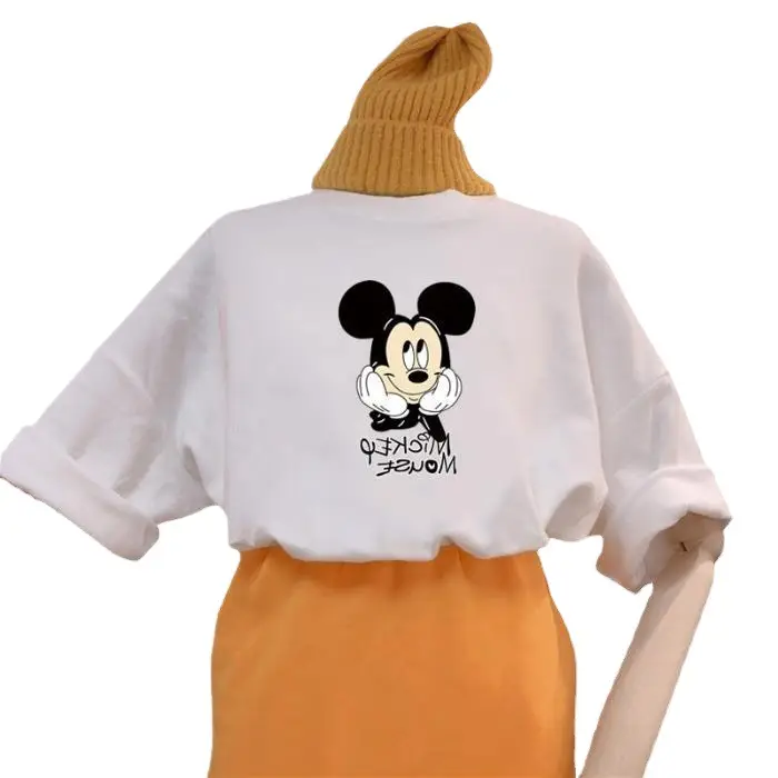 Women's Mickey Mouse Print Short Sleeve T-Shirt White Orange - Image 8