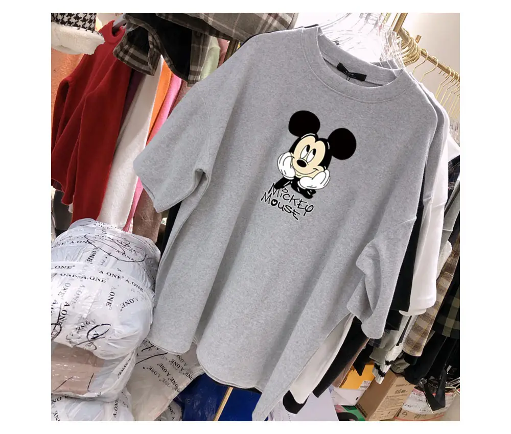 Women's Mickey Mouse Print Short Sleeve T-Shirt White Orange — feature 12