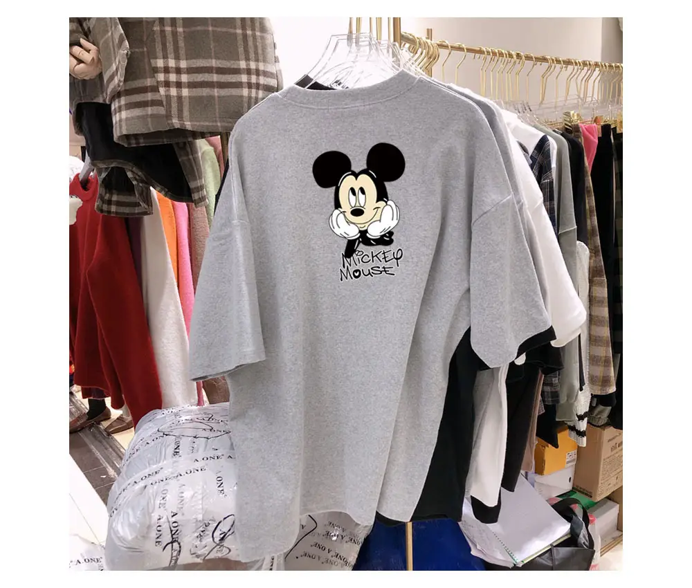Women's Mickey Mouse Print Short Sleeve T-Shirt White Orange — feature 13