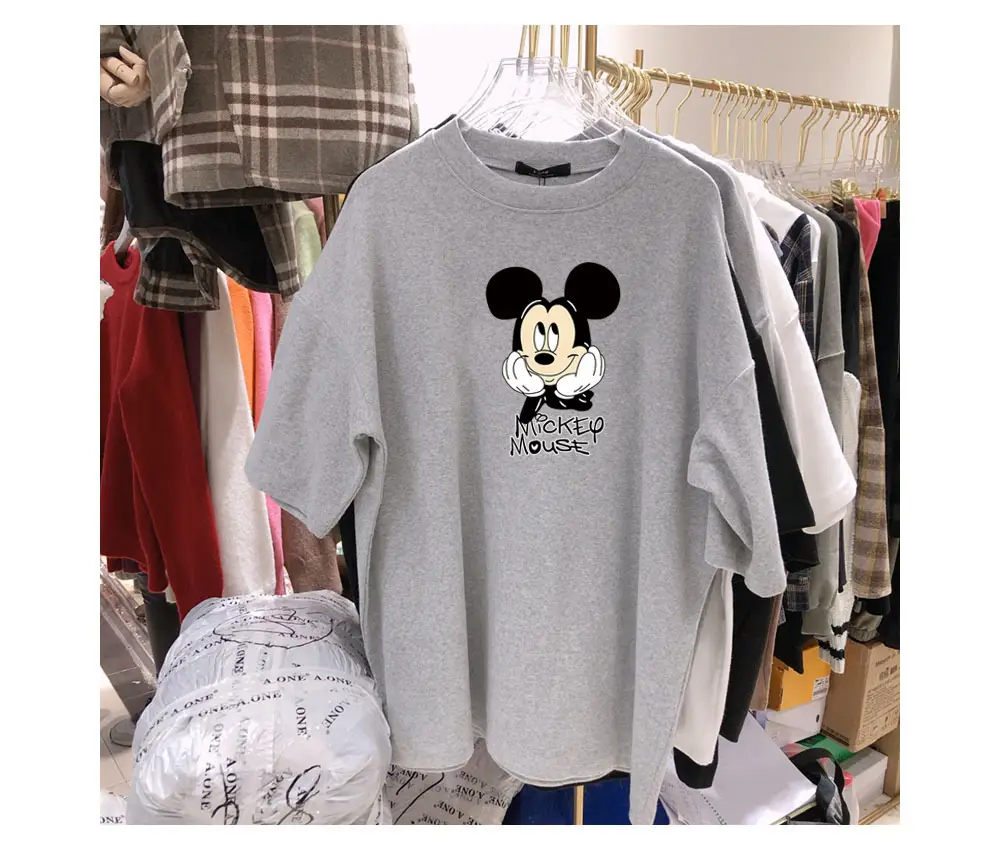 Women's Mickey Mouse Print Short Sleeve T-Shirt White Orange — feature 14