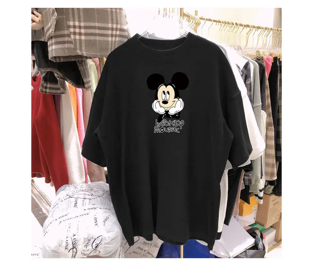 Women's Mickey Mouse Print Short Sleeve T-Shirt White Orange — feature 15
