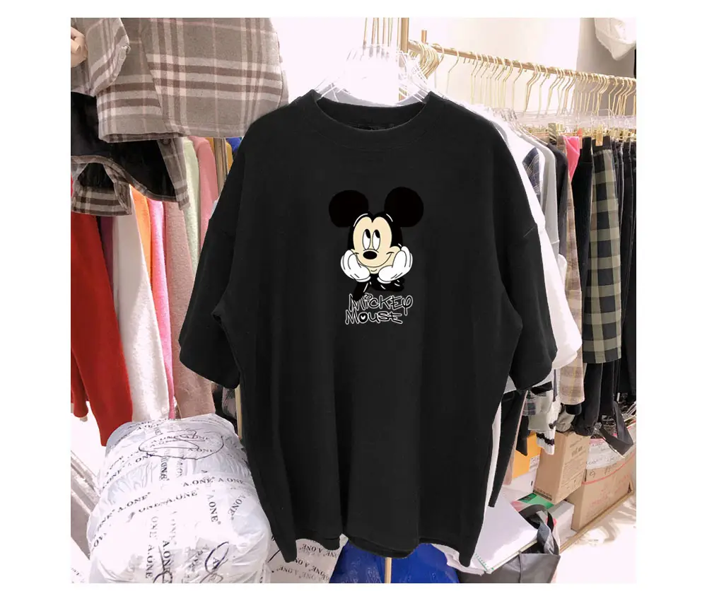 Women's Mickey Mouse Print Short Sleeve T-Shirt White Orange — feature 16