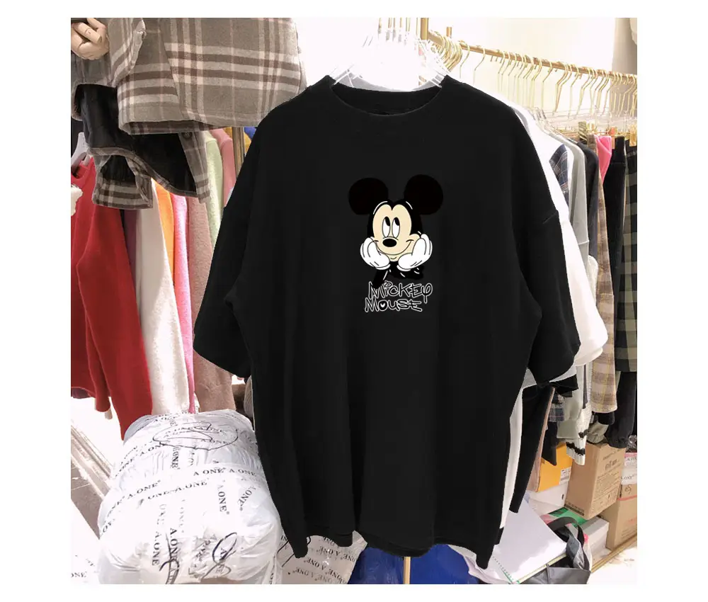 Women's Mickey Mouse Print Short Sleeve T-Shirt White Orange — feature 17