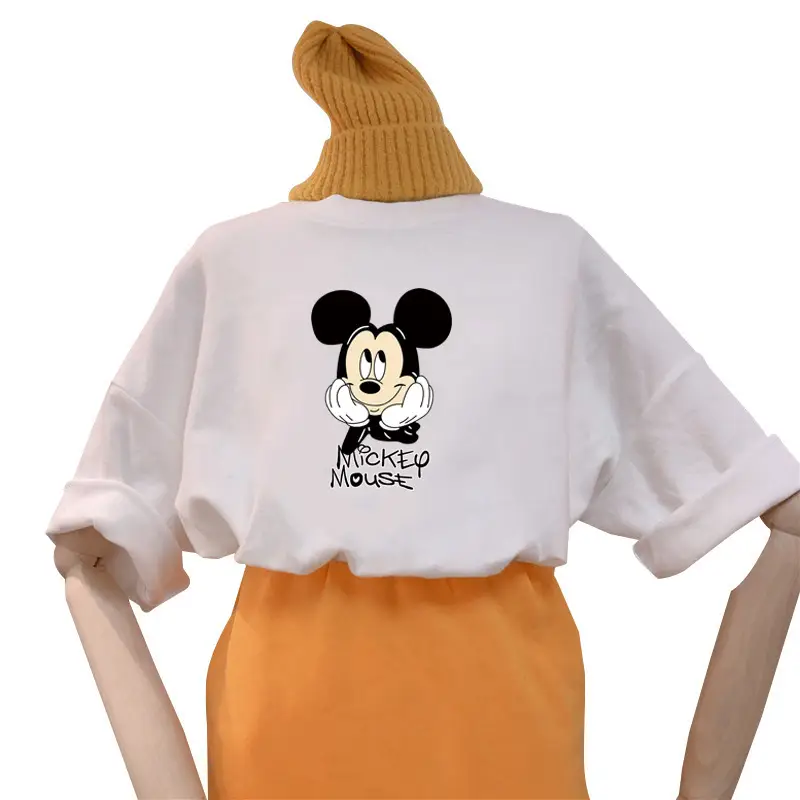 Women's Mickey Mouse Print Short Sleeve T-Shirt White Orange — feature 18