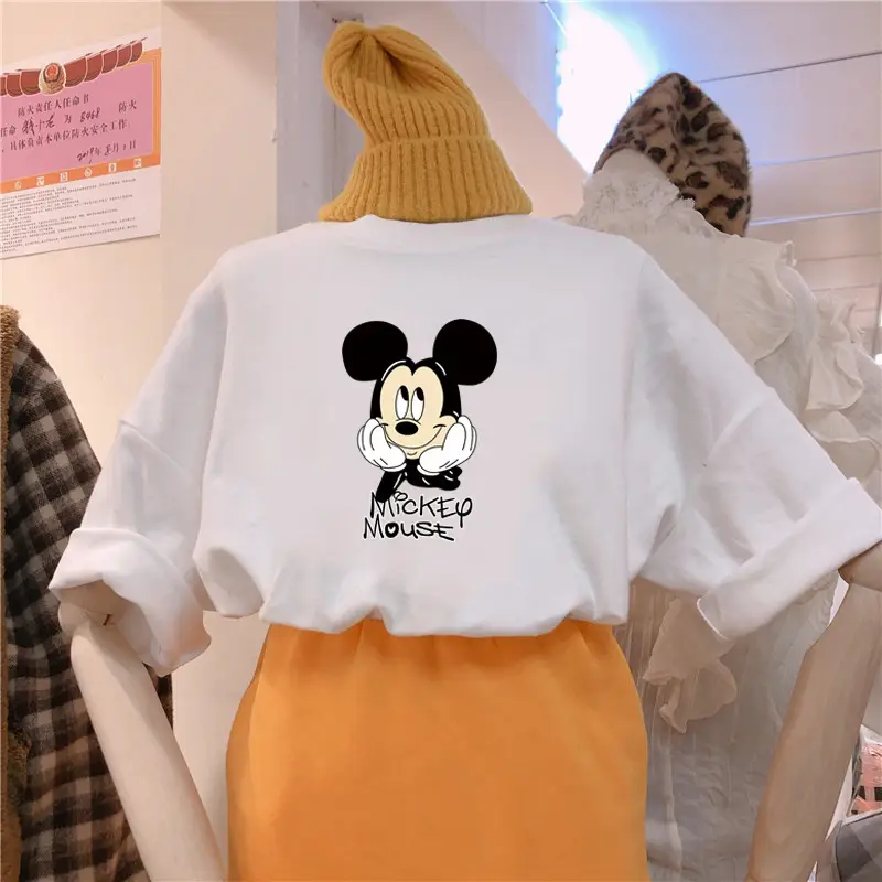 Women's Mickey Mouse Print Short Sleeve T-Shirt White Orange — feature 20