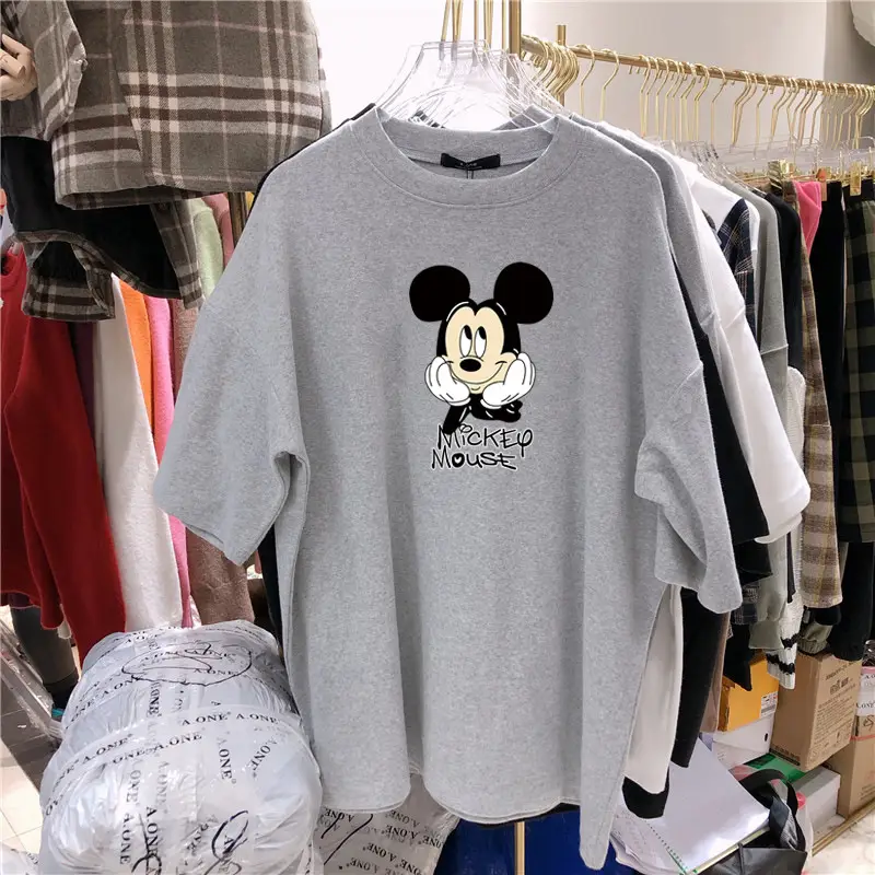 Women's Mickey Mouse Print Short Sleeve T-Shirt White Orange — feature 21