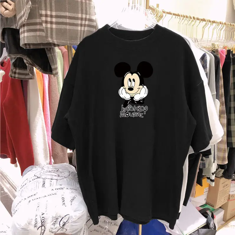 Women's Mickey Mouse Print Short Sleeve T-Shirt White Orange — feature 22
