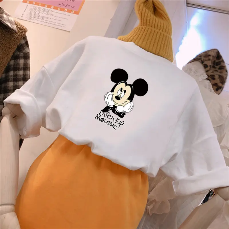 Women's Mickey Mouse Print Short Sleeve T-Shirt White Orange — feature 23