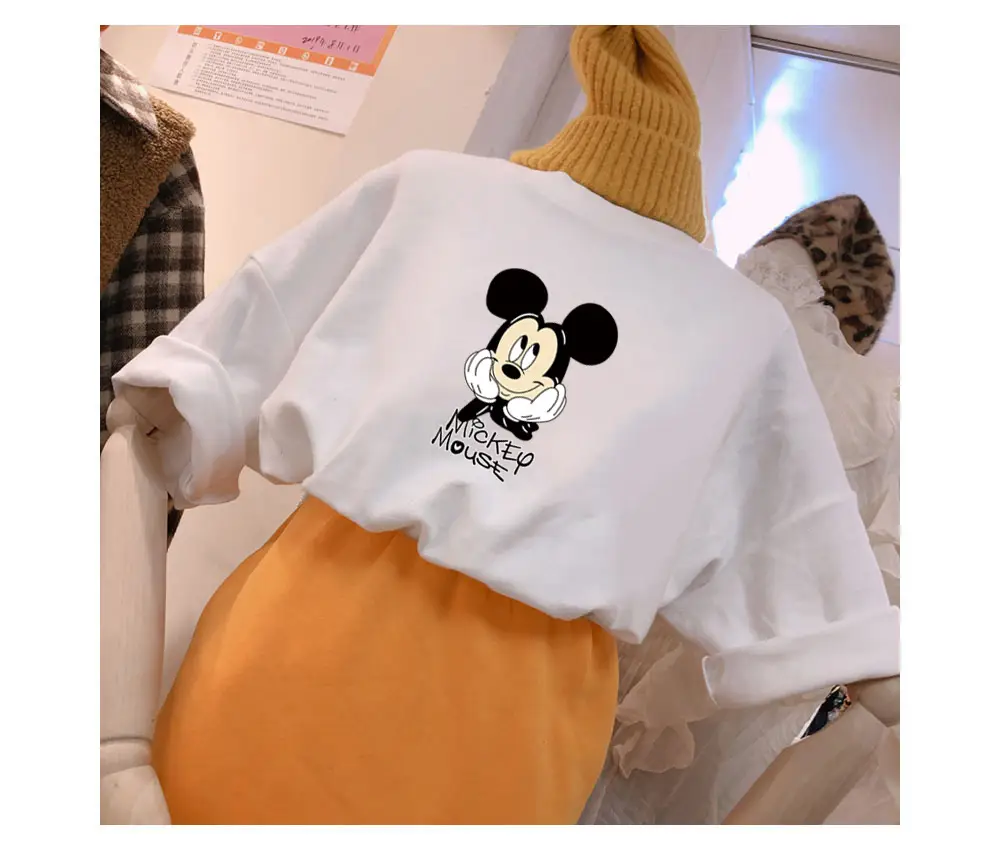 Women's Mickey Mouse Print Short Sleeve T-Shirt White Orange — feature 25
