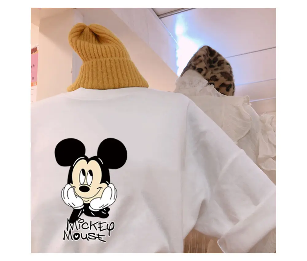 Women's Mickey Mouse Print Short Sleeve T-Shirt White Orange — feature 26
