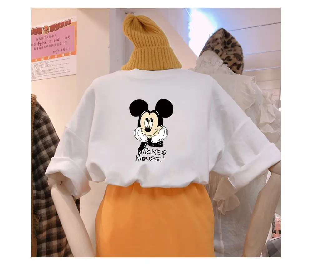 Women's Mickey Mouse Print Short Sleeve T-Shirt White Orange — feature 27