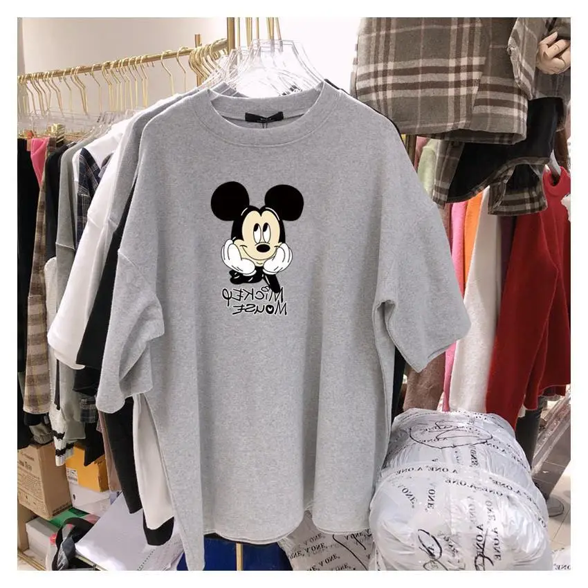 Women's Mickey Mouse Print Short Sleeve T-Shirt White Orange - Image 2