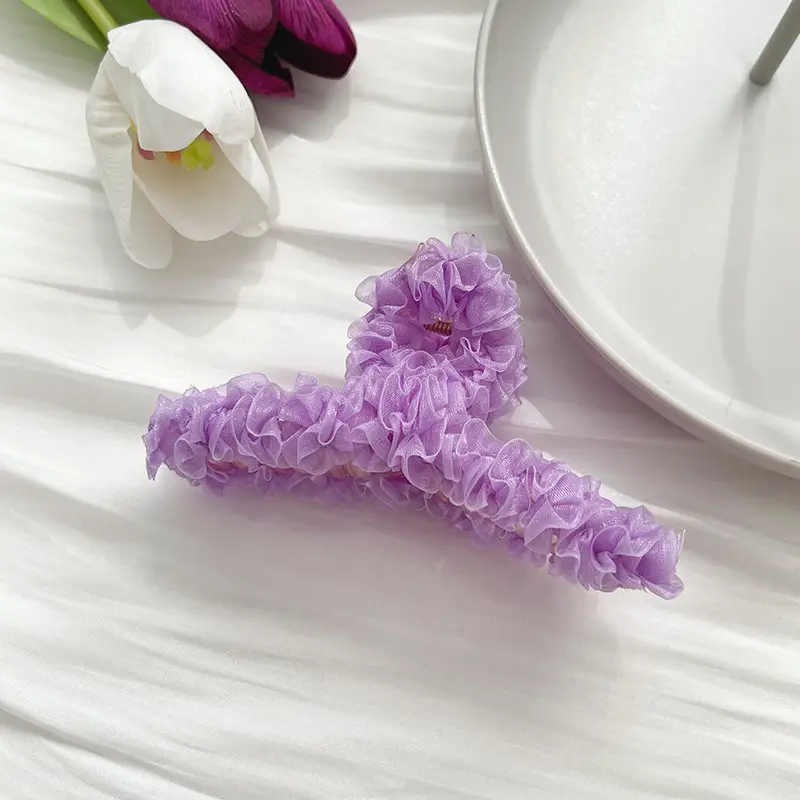 Red Ruffled Hair Clip for Women Large Size - Image 2