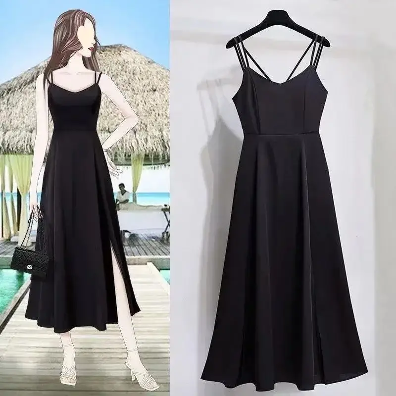 Black Fat Sister 2025 Summer Skirt Split Mid-length Korean Style - Image 5